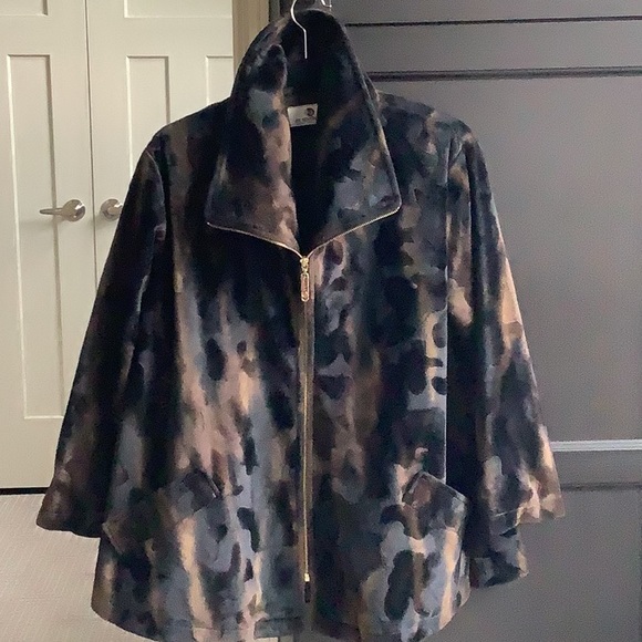 De Sentino Womens Faux fur Velvet Zip-Up Animal Print  Swing Jacket L/XL - Picture 10 of 12